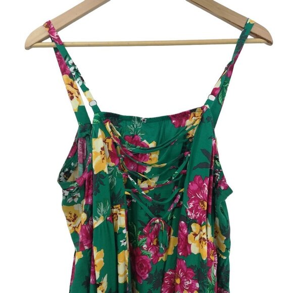 Torrid Floral Button Up Corset Laceup Tank Top Size 1X Plus Green Flower Pink - Picture 8 of 10